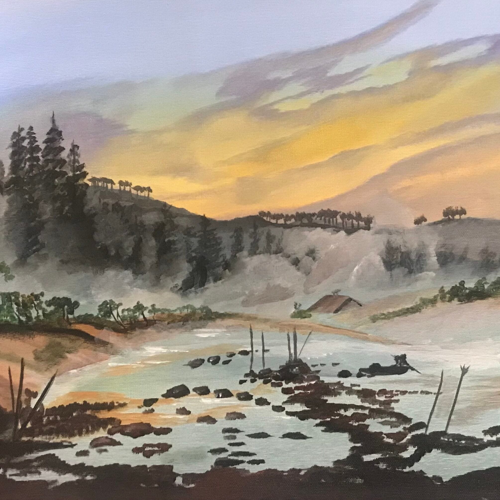 Landschap op doek tijdens workshop schilderen Caspar David Friedrich