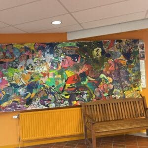 gezamenlijk kunstwerk gemaakt tijdens workshop kernwaarden schilderen